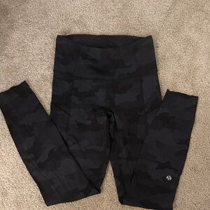 Lululemon Wunder Train High-Rise With Pockets Black Camouflage Leggings 25”